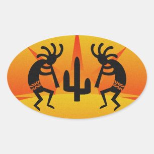 Sticker Ovale Désert Sun Cactus Sud-Ouest Kokopelli