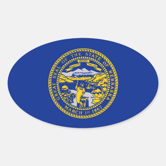 Sticker Ovale Design du drapeau de l'État du Nebraska (Devant)