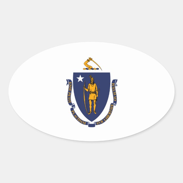 Sticker Ovale Design du drapeau d'État du Massachusetts (Devant)
