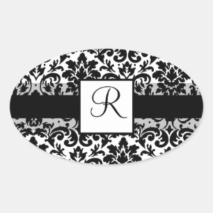 Sticker Ovale Design élégant de calligraphie damasque