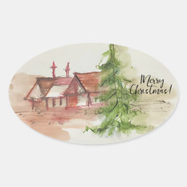 Sticker Ovale Dessin d'aquarelle original