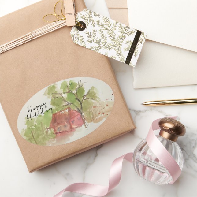 Sticker Ovale Dessin d'aquarelle original (Cadeaux)