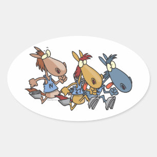 Sticker Ovale dessin humoristique de course à cheval