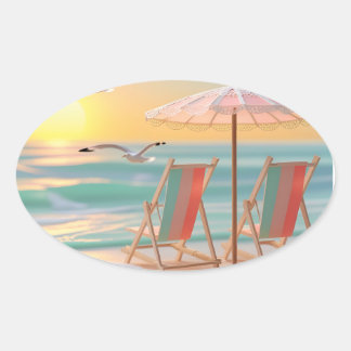 Sticker Ovale "Deux chaises au bord de la mer"