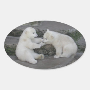 Sticker Ovale Deux oursons polaires