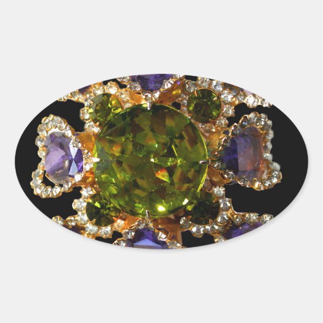 Sticker Ovale Diamants d'améthyste violet Emeralds bijoux (Devant)