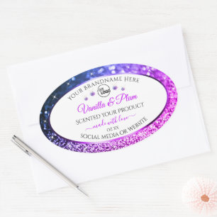 Sticker Ovale Diamants de Parties scintillant rose violet Étique