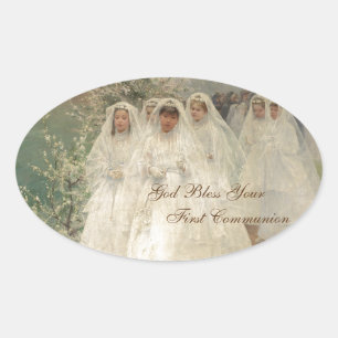 Sticker Ovale Dieu bénisse ta première communion