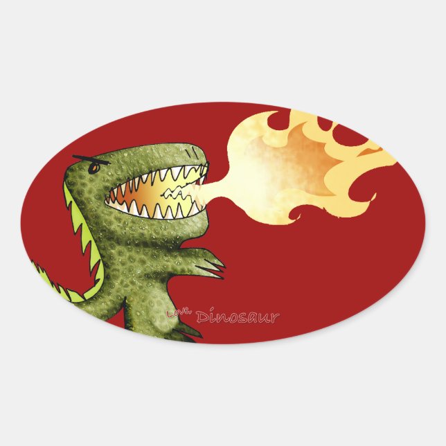 Sticker Ovale Dinosaur ou Dragon enfants art avec Loston Wallace (Devant)