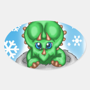 Sticker Ovale Dinosaure de Noël