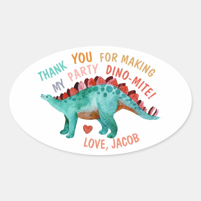 Sticker Ovale Dinosaure Merci (Devant)