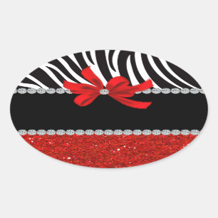 Sticker Ovale Diva de diamant (parties scintillantes rouges)