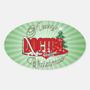 STICKER OVALE DOCTEUR DE DENTISTE DE NOËL