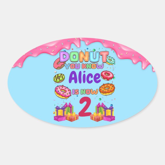 Sticker Ovale Donut Personnalisé Couleur Parsemé Fête d'Annivers (Devant)
