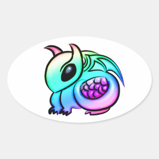 Sticker Ovale Dragon arc-en-ciel Kawaii Chibi
