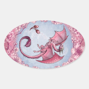 Sticker Ovale Dragon rose du printemps Nature Imaginaire Art
