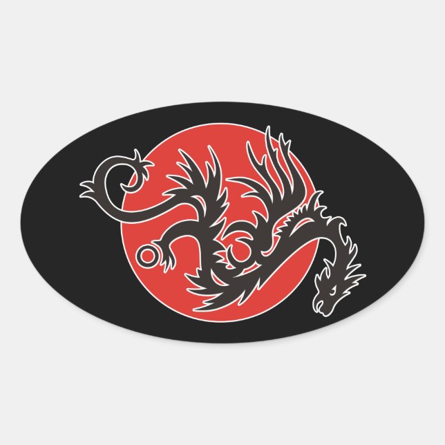 Sticker Ovale Dragon Sun - noir rouge blanc + vos idées (Devant)