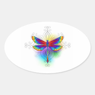 Sticker Ovale Dragonfly en arc-en-ciel
