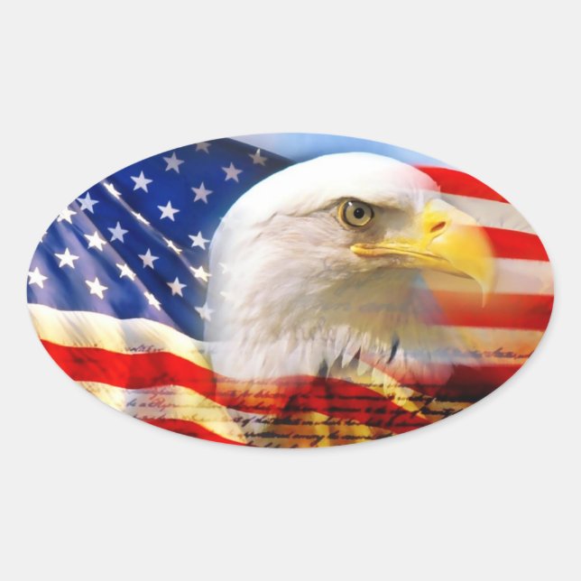 Sticker Ovale Drapeau américain avec Aigle chauve (Devant)