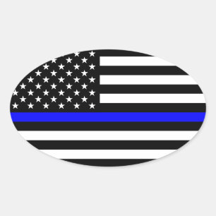 Sticker Ovale Drapeau américain de la ligne bleue mince