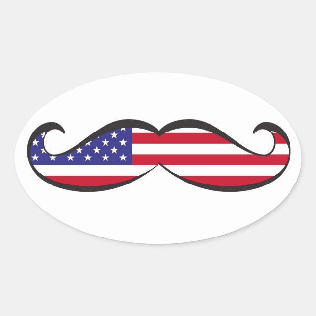 Sticker Ovale Drapeau américain Moustache (Devant)