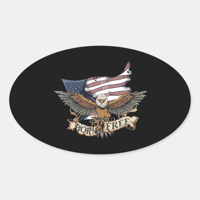 Sticker Ovale Drapeau américain Patriotic Bald Eagle Né Gratuit (Devant)