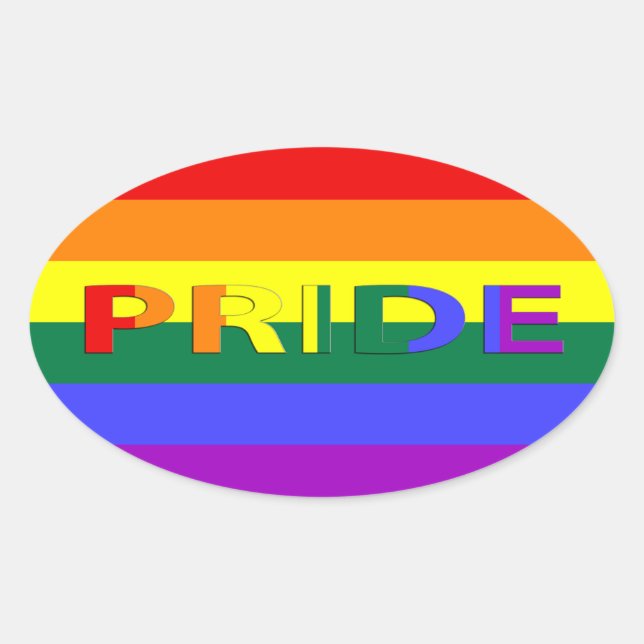 Sticker Ovale Drapeau arc-en-ciel LGBT Pride (Devant)