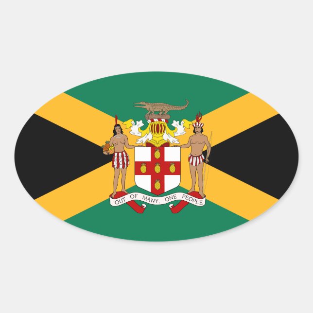 Sticker Ovale Drapeau/armoiries de Jamaïque (Devant)