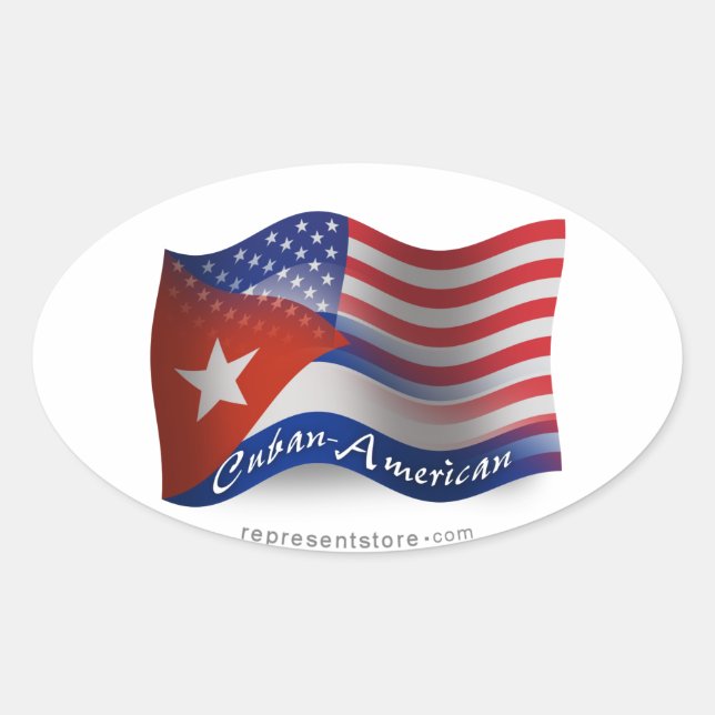 Sticker Ovale Drapeau cubain-américain (Devant)