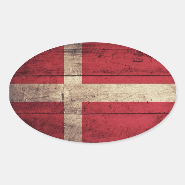 Sticker Ovale Drapeau Danemark en bois (Devant)