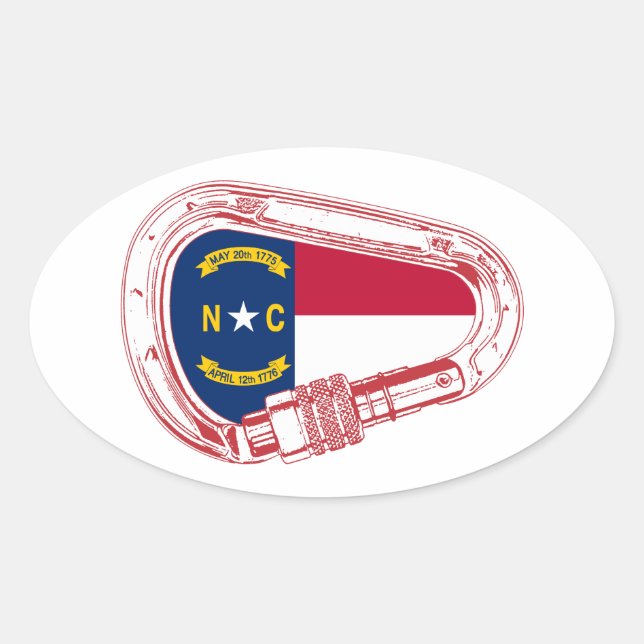 Sticker Ovale Drapeau de Caroline du Nord Escalade carabiner (Devant)