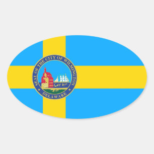 Sticker Ovale Drapeau de la ville de Wilmington, Delaware