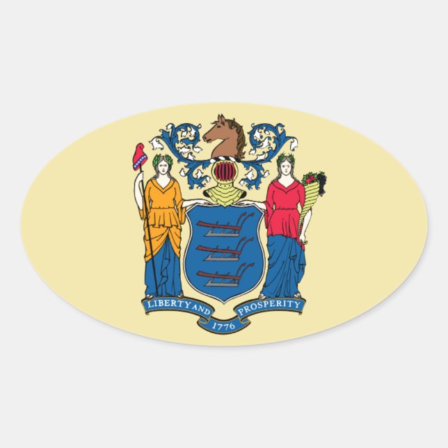 Sticker Ovale Drapeau de l'État du New Jersey (Devant)