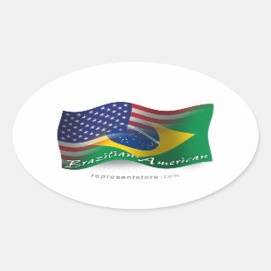 Sticker Ovale Drapeau de ondulation Brésilien-Américain