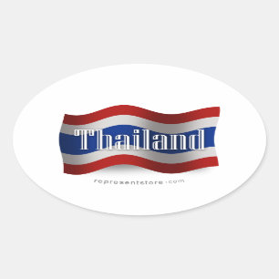 Sticker Ovale Drapeau de ondulation de la Thaïlande