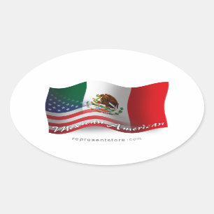 Sticker Ovale Drapeau de ondulation mexico-américain