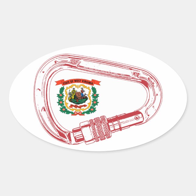 Sticker Ovale Drapeau de Virginie-Occidentale Escalade carabiner (Devant)