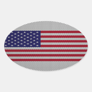 Sticker Ovale Drapeau des USA sur le décor de style de fibre de