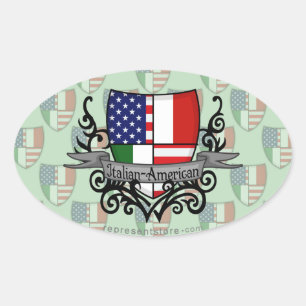 Sticker Ovale Drapeau du bouclier italien-américain