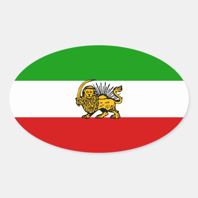 Sticker Ovale Drapeau du lion et du soleil iranien (Devant)