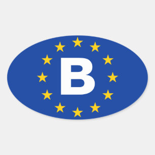 Sticker Ovale Drapeau d'Union européenne de QUATRE Belgique "B"