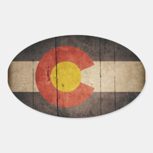 Sticker Ovale Drapeau en bois robuste du Colorado