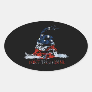 Sticker Ovale Drapeau Gadsden en rouge blanc et bleu