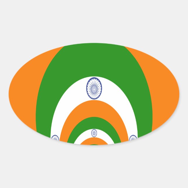 Sticker Ovale Drapeau indien Kaleidoscope : Unité et patriotisme (Devant)