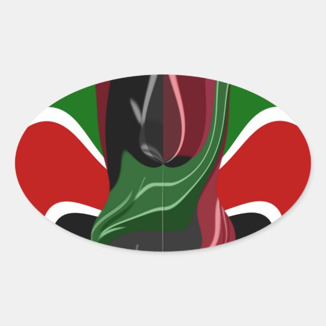 Sticker Ovale Drapeau Kényan en effervescence : un art moderne d (Devant)