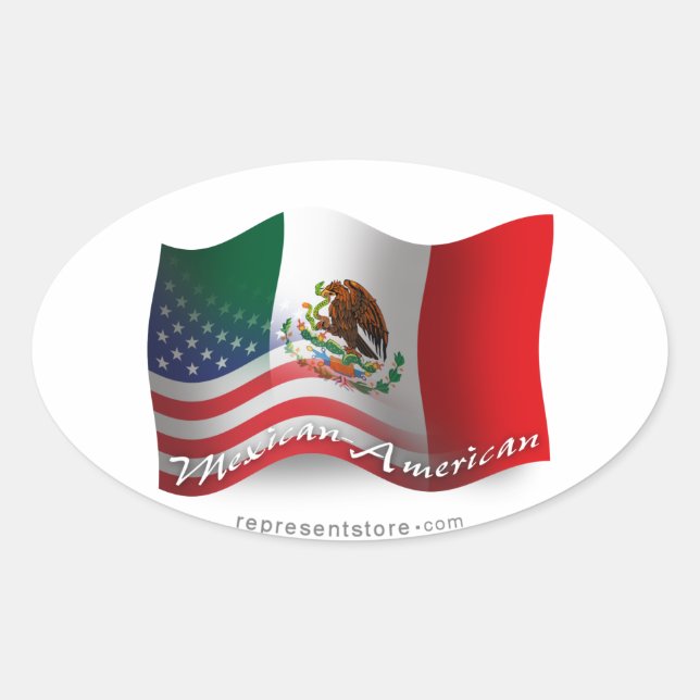 Sticker Ovale Drapeau mexicain américain (Devant)