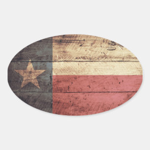 Sticker Ovale Drapeau Old Wood Texas