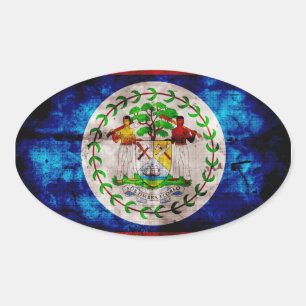 Sticker Ovale Drapeau patiné du Belize