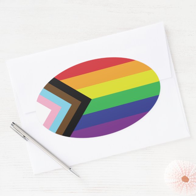 Sticker Ovale Drapeau progressiste LGBTQIA (Enveloppe)