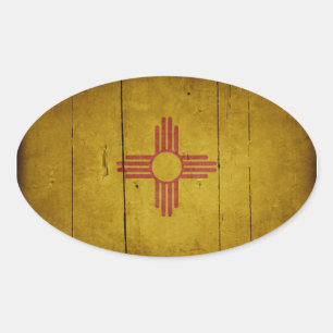 Sticker Ovale Drapeau robuste en bois Nouveau-Mexique
